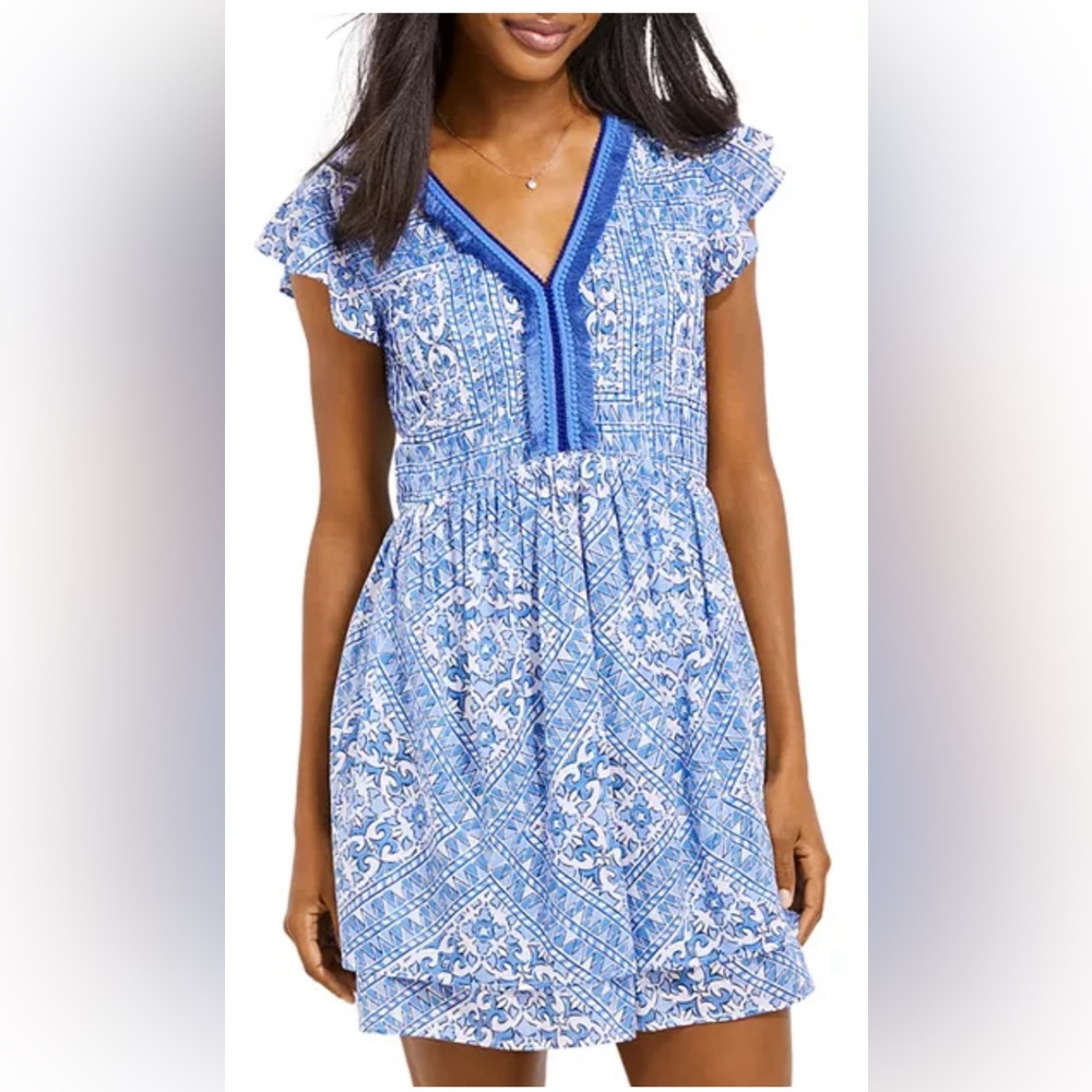 Vineyard Vines Scarf Print Dress Blue Sz M